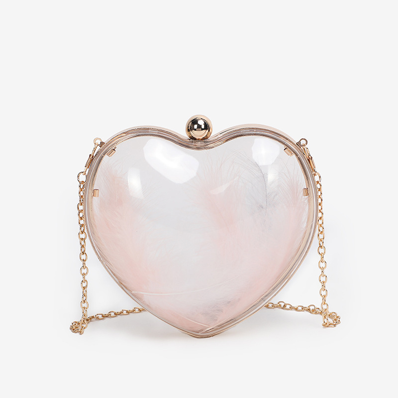 

Mini Transparent Handbag Women's Acrylic Clutch Bag Heart Shape Feather Sweet Wedding Purse for Bridal Chain Shoulder Bag ZD1620, Heart little