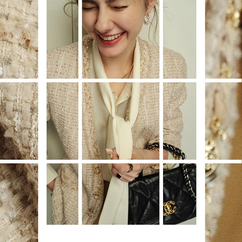 

Women's Wool & Blends Small Fragrance Jacket Short Female 2021 Temperament Ingenuity Hand-woven Tweed Clothing, As the photo