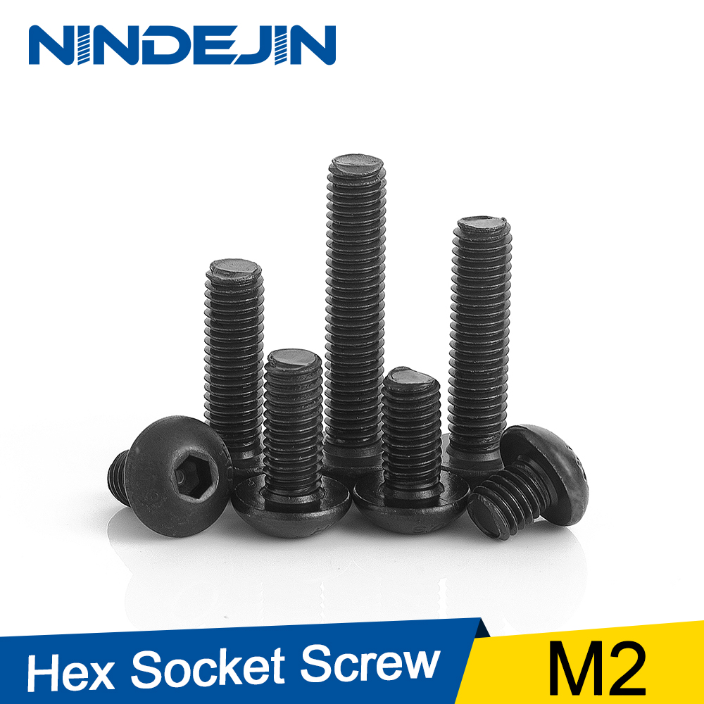 

M2 50pcs NINDEJIN Nail Black Button Hex Socket Cap Screw Hexagon Round Head Bolts