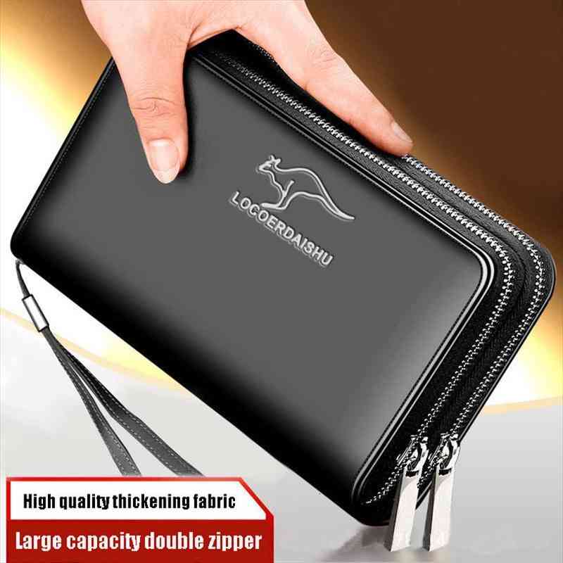 

mens leather wallet large capacity billeteras para hombre double zipper men clutch bag portafoglio uomo male business, Red;black