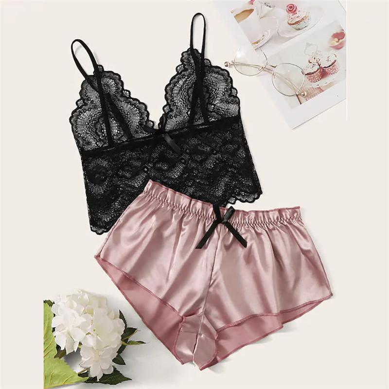

Bras Sets Women Underwear Set Lingerie Corset Lace Underwire Racy Muslin Sleepwear Tops+Briefs Mujer Langerie Para CD, Pink
