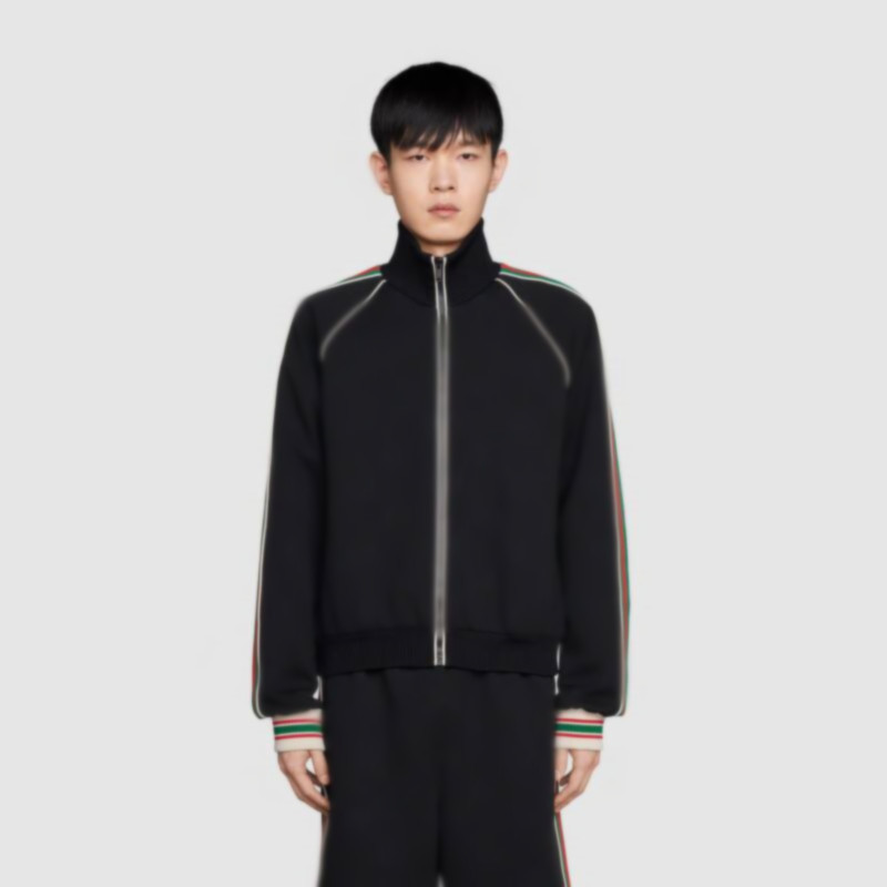 

Europe design Italy Jacquard knitting Zipper Jackets Autumn Spring Luxury Embroidery letters Coats High Street Stand Collar couples Outwear, Black