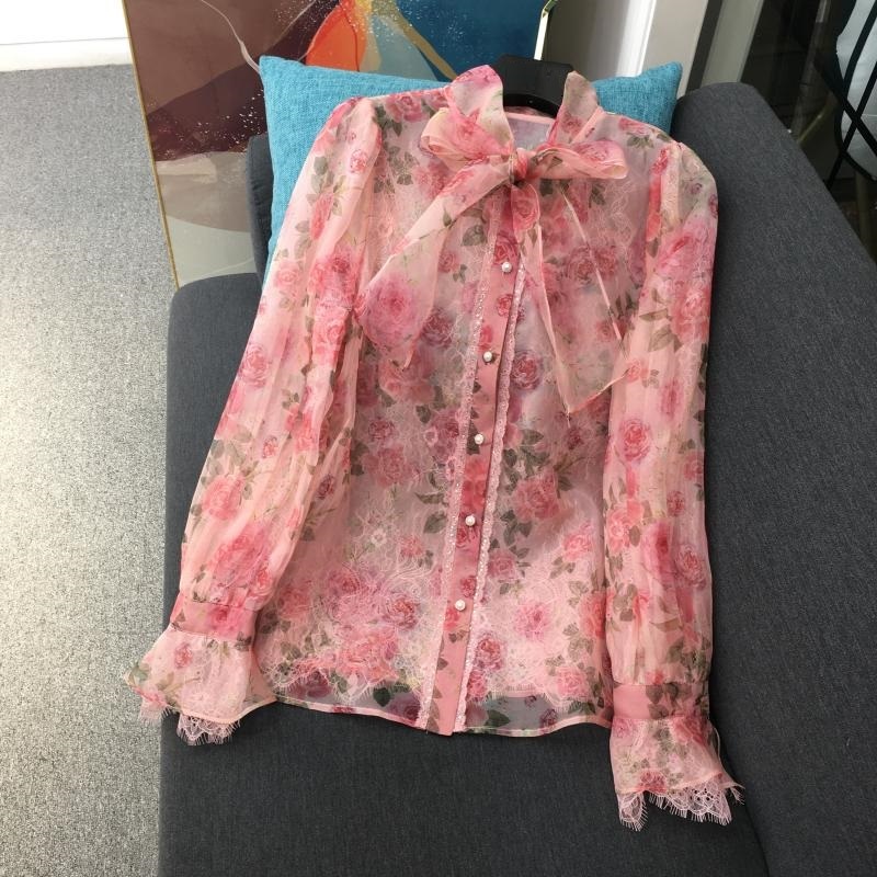 

pants Sweet Pink Blouses Spring Summer Sexy Shirts Ladies Bow Collar Sequined Lace Patchwork Long Sleeve Casual Women Blouse XL, Gray