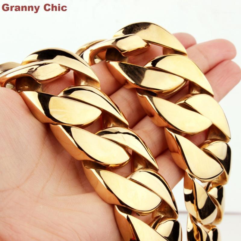 

Granny Chic 9"-36" 31mm Hip Hop Jewelry For Men Huge Bling Gold Color Stainless Steel Heavy Wide Curb Cuban Necklace Or Bracelet