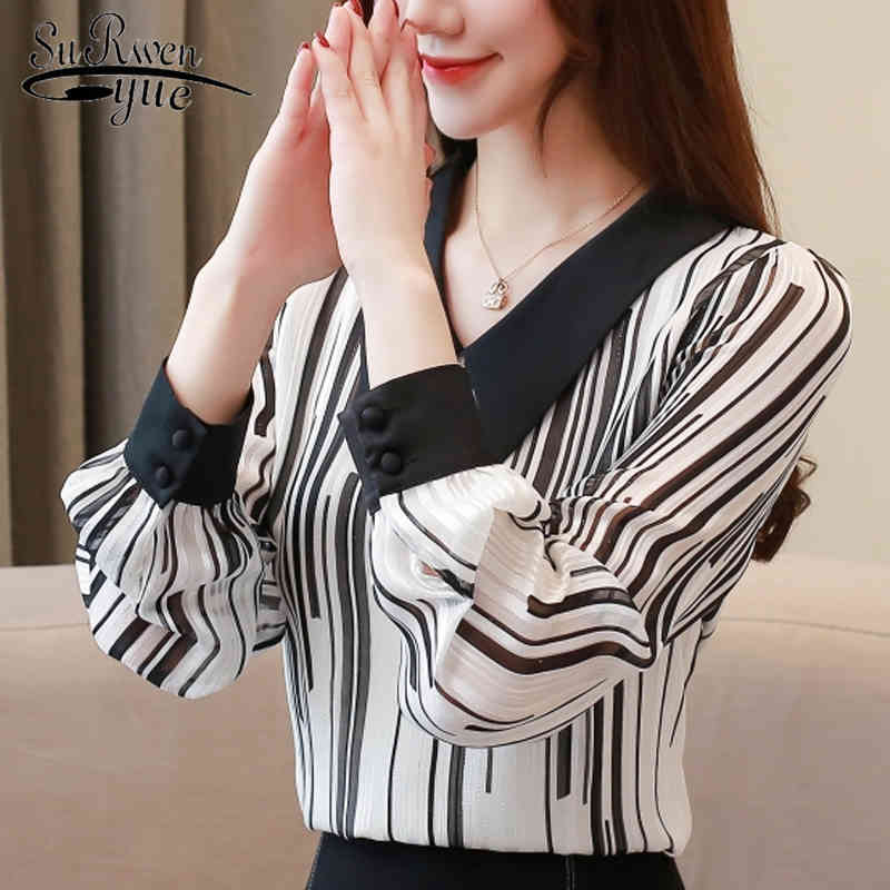 

Autumn Chiffon Casual Women Tops Peter Pan Collar Long Sleeve Elegant Clothing Sweet Fashion Blouse 5360 50 210521, White