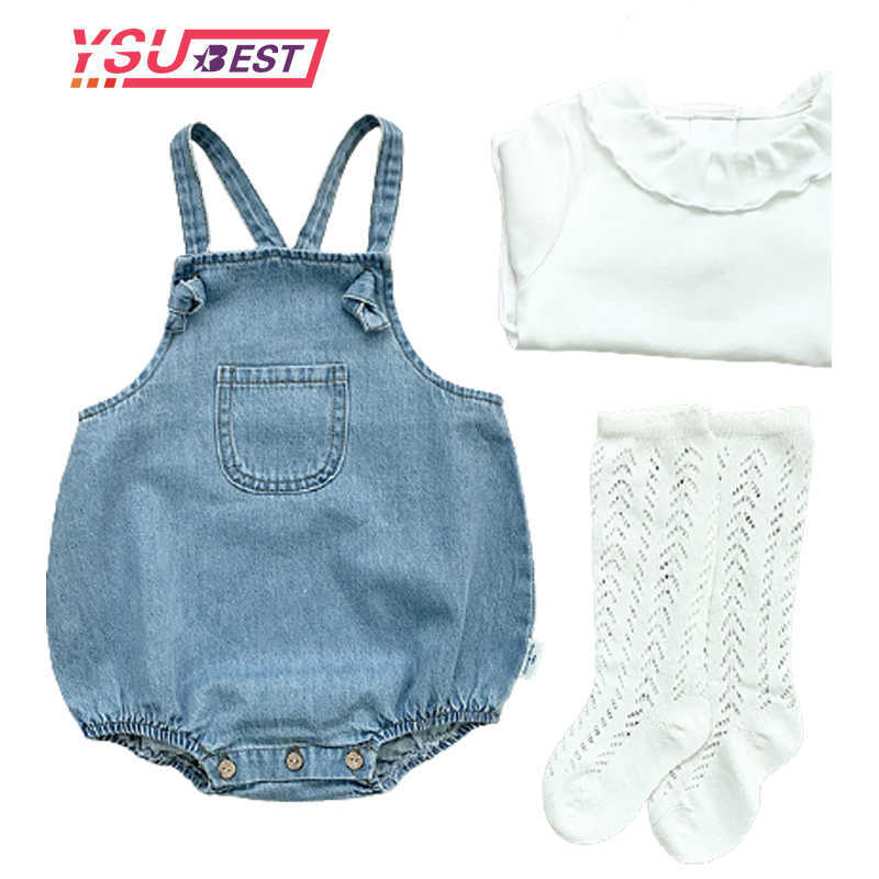 

Summer Kids Boy Girl Cowboy Braces Rompers Infant Baby Boy Girl born Pure Color Rompers Clothes Baby Boy Girl Rompers Denim 210722, Cr201031blue
