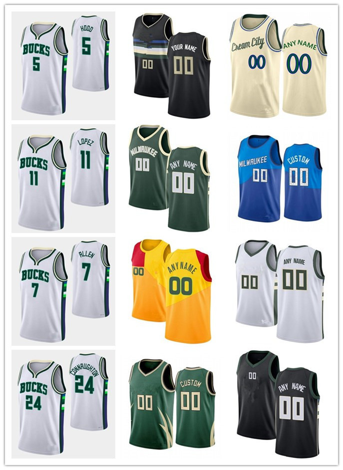

75th Custom Men Jersey Women Youth Pat 24 Connaughton Grayson 7 Allen Rodney 5 Hood Brook 11 Lopez Milwaukee''Bucks''Bas, Black;red