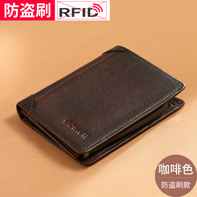 

Men's Wallet Tri Fold Genuine Leather Men Wallet Blocking Business Holder Male Purse High Quality, Coffee