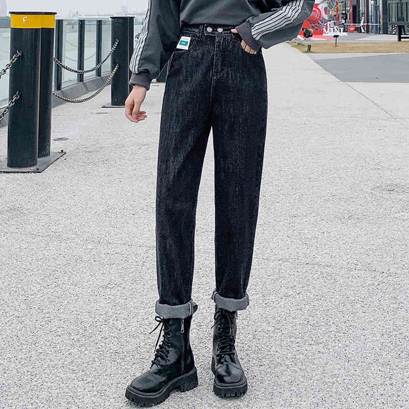 

jeans net red women's 2021 spring loose straight chic high waist slim dad pants radish harem, Blue