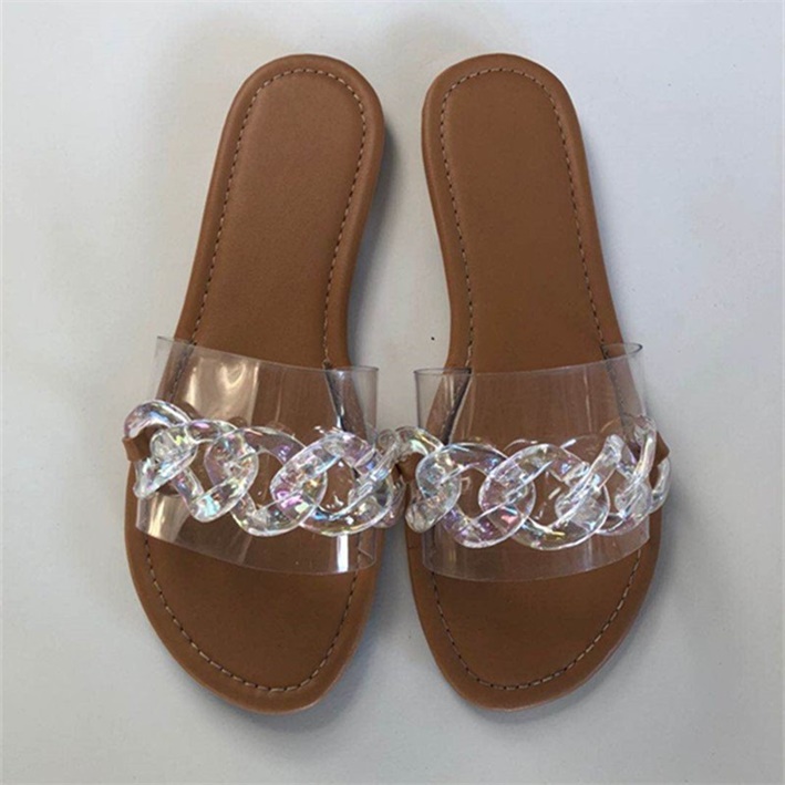 

Women Chain Sandal Summer Open Toe Flats Slippers Rainbow slides Fashion Sexy Jelly Light Weight Shoes Beach Flip Flops Top Quality GR006 NO01, White