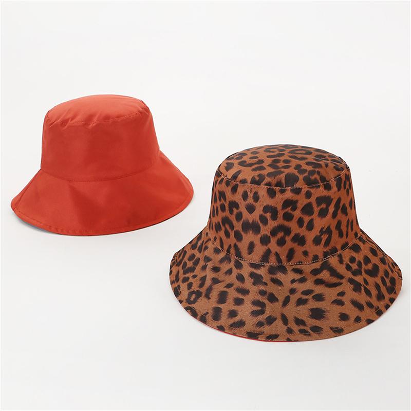 

Wide Brim Hats Two Side Leopard Bucket Hat For Women Reversible Panama Sun Windproof Ladies Korean Beach Fisherman, Black