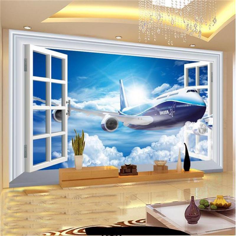 

Wallpapers 3d Wallpaper Po Custom Living Room Mural Window View And Plane Painting Sofa TV Background For Wall, White