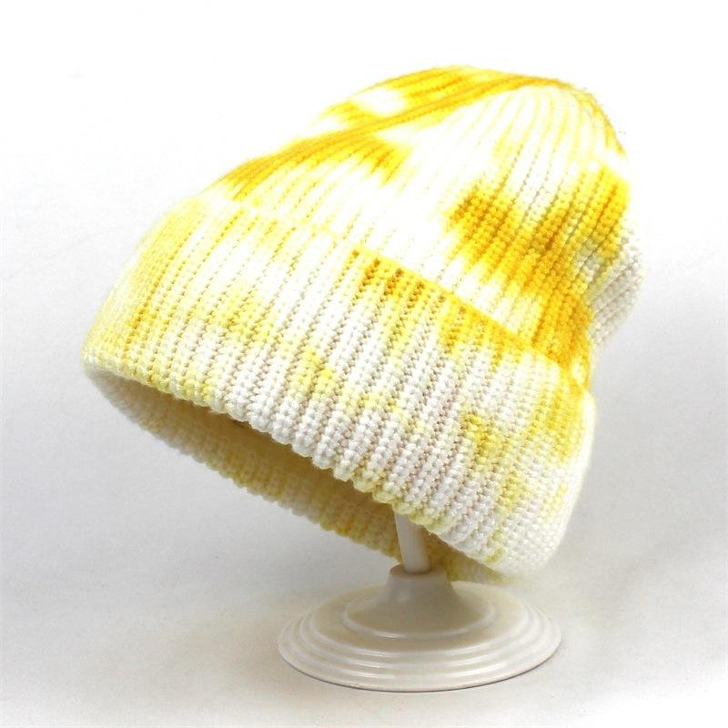 

Winter Tie-Dye Knitted Hat Women Korean Style Color Graffiti Woolen Cap Female Warm Hedging Wide Brim Hats, Red
