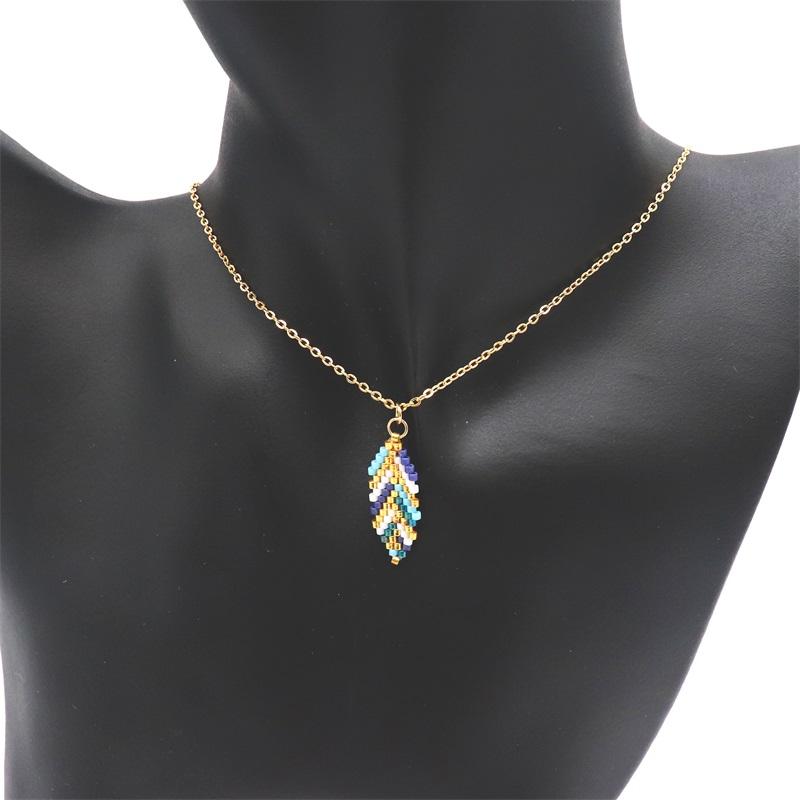 Pendant Necklaces ZHONGVI Bohemian Leaves Necklace Fashion Colorful Clavicle Chain Statement Long Women Stainless SteelJewelry-image-709453924