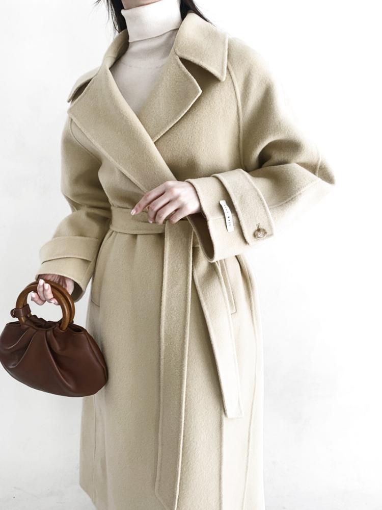 

Women's Wool & Blends 2021 Ladies Winter Coat Viper Korean Mid-length Loose Cardigan Long Sleeve Parka With Belt, Black