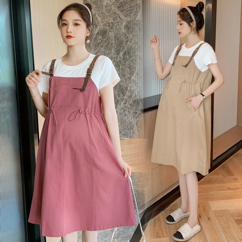 

Maternity Dresses 7025# Clothes Summer Short Sleeves One Piece Layer Look Easy Matching Stylish Dress Pregnant Women Pregnancy, White
