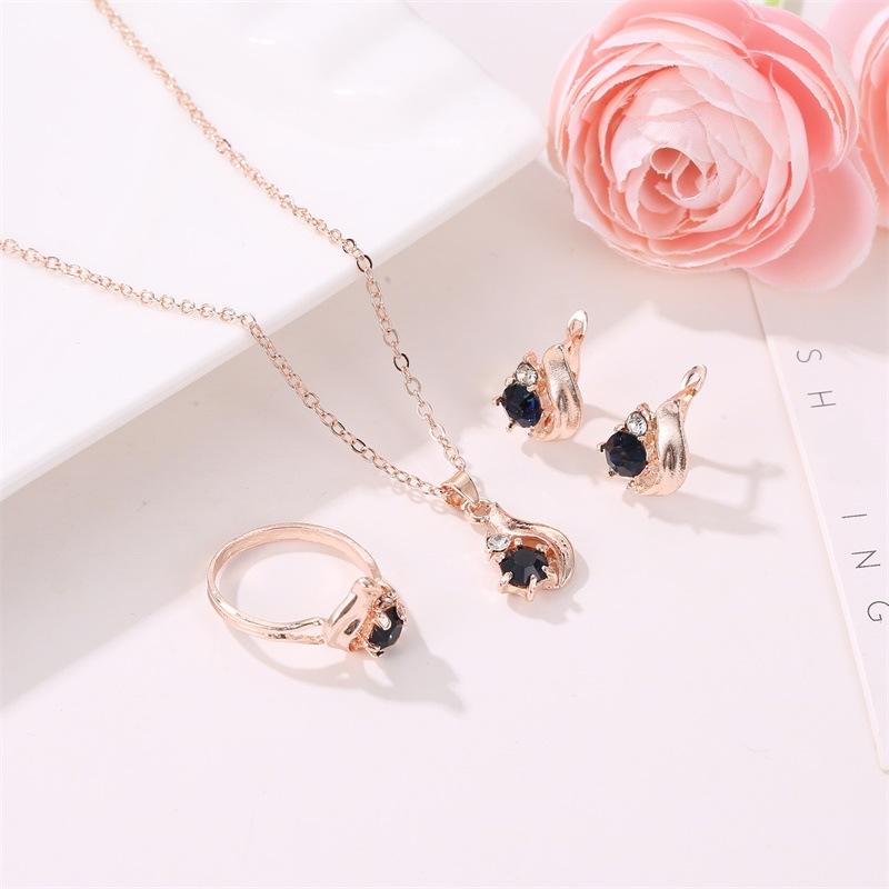 

Earrings & Necklace WYJZY 3 Piece Set Obsidian Women's Ring Jewelry Fashion Gift, As pic