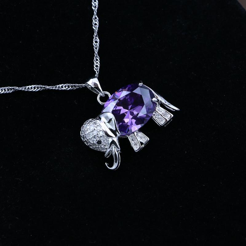 

Pendants Elephant 925 Silver Chain Necklace Purple Cubic Zirconia Slide Pendant For Women Wedding/Engagement/Party/Gifts