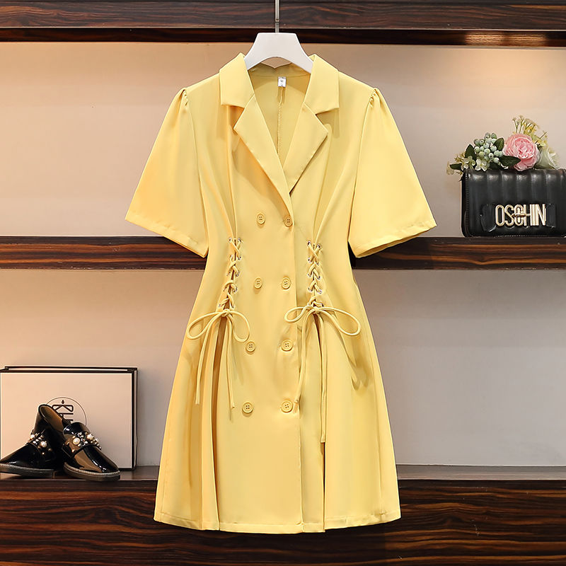 

Women's Casual Dresses 2021 summer simple fashion suit double breasted lace up show thin Lapel, Black;gray