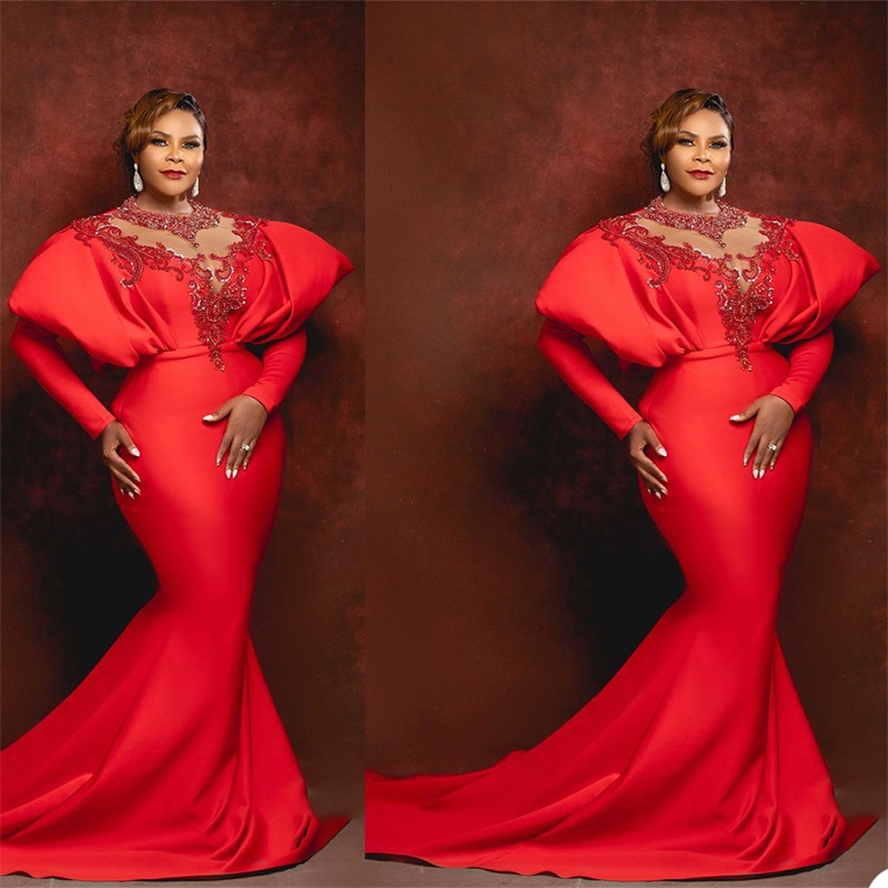 

Plus Size Chic Evening Dresses Long Sleeves Beads Appliqued Red Mermaid Prom Dress Custom Made Formal Party Pageant Gowns, Grape