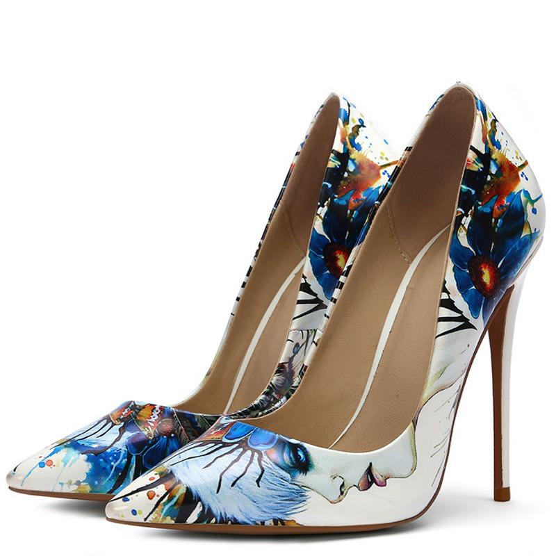 

Dress Shoes YECHNE Black Stiletto Fashion Sexy Women White Death High Heels Brilliant Pumps Party Be Teen Line, 12c m