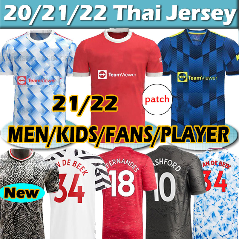 

21/22 Manchester 2021 soccer jerseys CAVANI VAN DE BEEK B. FERNANDES RASHFORD HUMANRACE fourth 20 21 man kids kit football shirt, 21 22 new