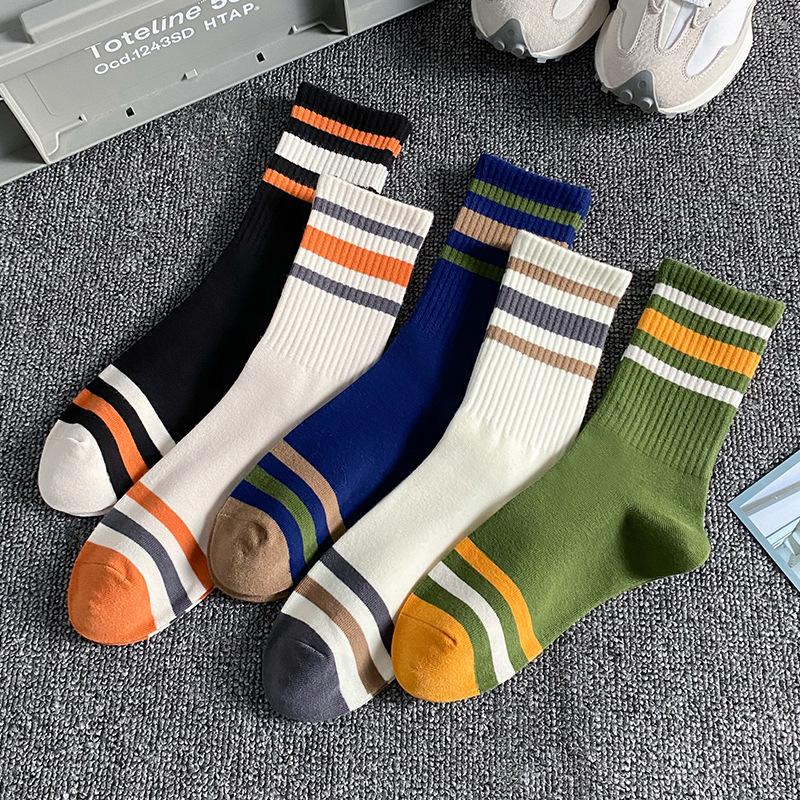 

Men's Socks 5 Pairs Cotton Crew Autumn Winter Thick Man Japanese Basketball Running Sport Fashion Striped Breathable, Black