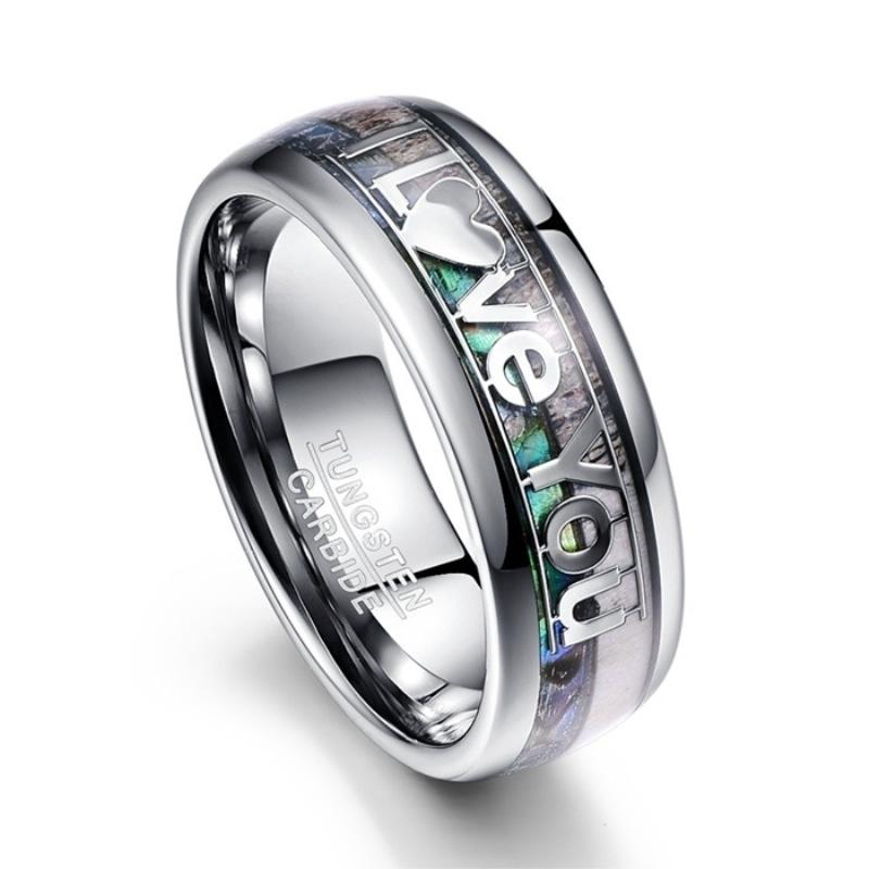 

Wedding Rings Classic Men Ring Fashion 8mm Wide Stainless Steel With Lettering I Love You Jewelry For Male Friend Gift