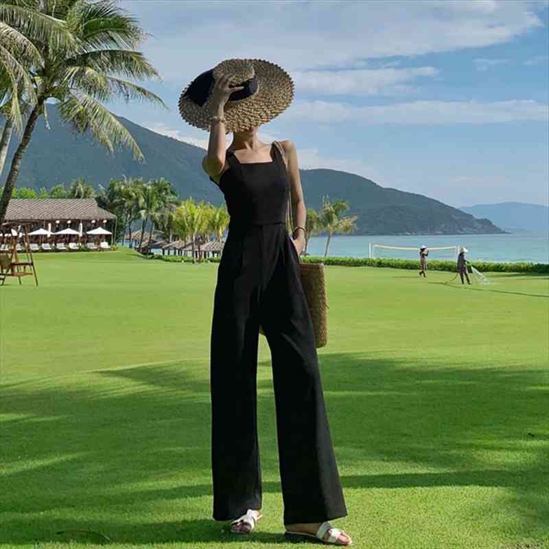 

fashion women arrival casual comfortable jumpsuit vintage party trend backless summer beach long romper, Black;white