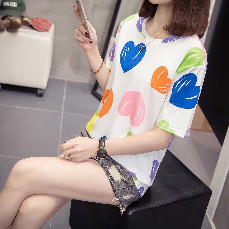 

Love Print Short Sleeve Tshirt Cotton Linen Shirts Woman Loose T-shirt Women's O Neck Tee Europe America Tees Students Tops 210604, White