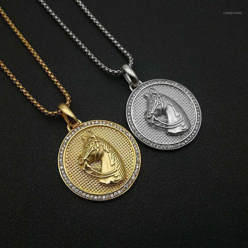 

Pendant Necklaces Megin D Hiphop Punk Simple Disc Horse Titanium Steel For Men Women Couple Friend Fashion Design Gift Jewelry, Silver