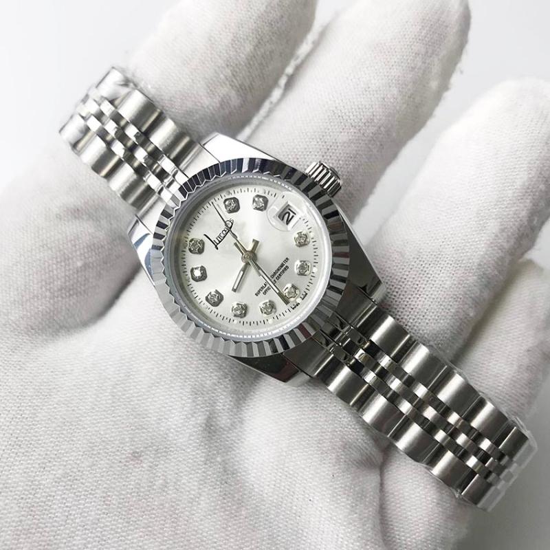 

Wristwatches Wholesale High Quality Silver Watch 28mm Size Men Luxury Date Automatic Just Mechanical Glide Smooth Second Hand, Waterproof