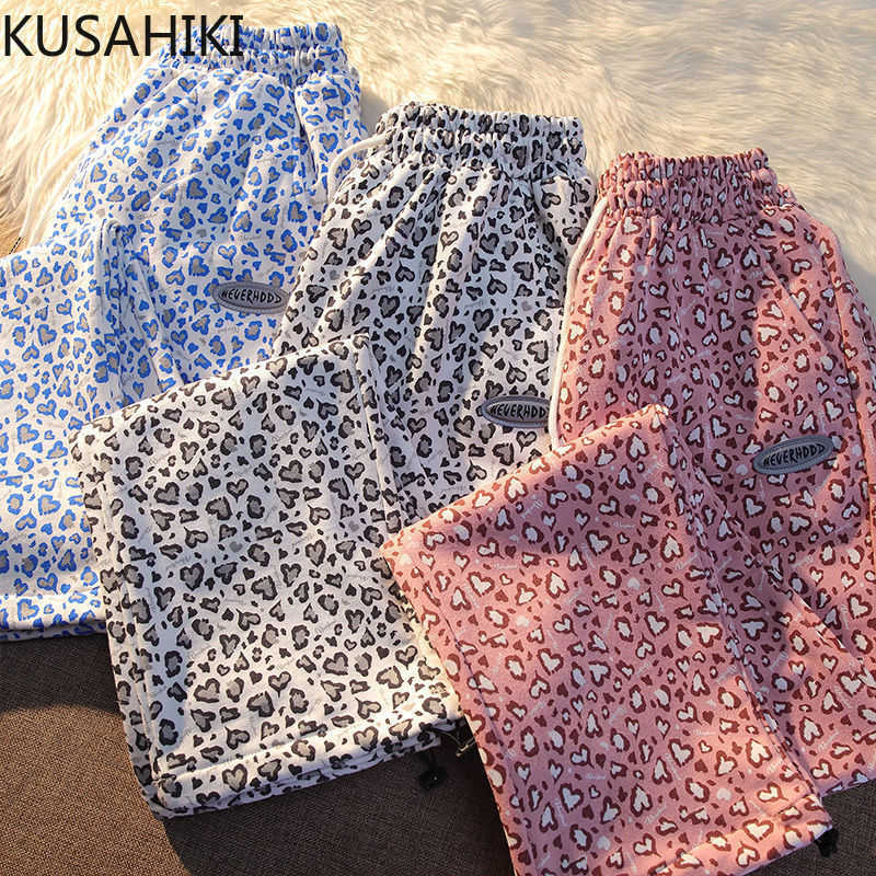 

Sweat Pants Women Men Korean Leopard Long Trousers Spring Summer Lace Up High Waist Harem Mujer 6F850 210603, Blue