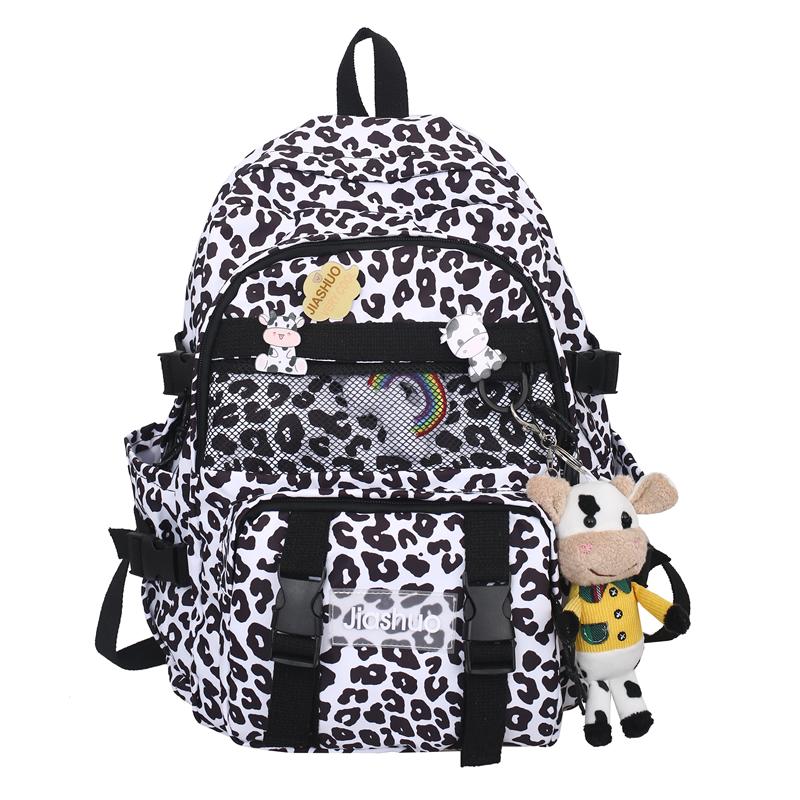 

Backpack Leopard Rugtas Dames Cow Print Nylon School Bags For Teenage Girls Mochilas Feminina Sac À Dos Fille Rugzak Vrouwen, Black