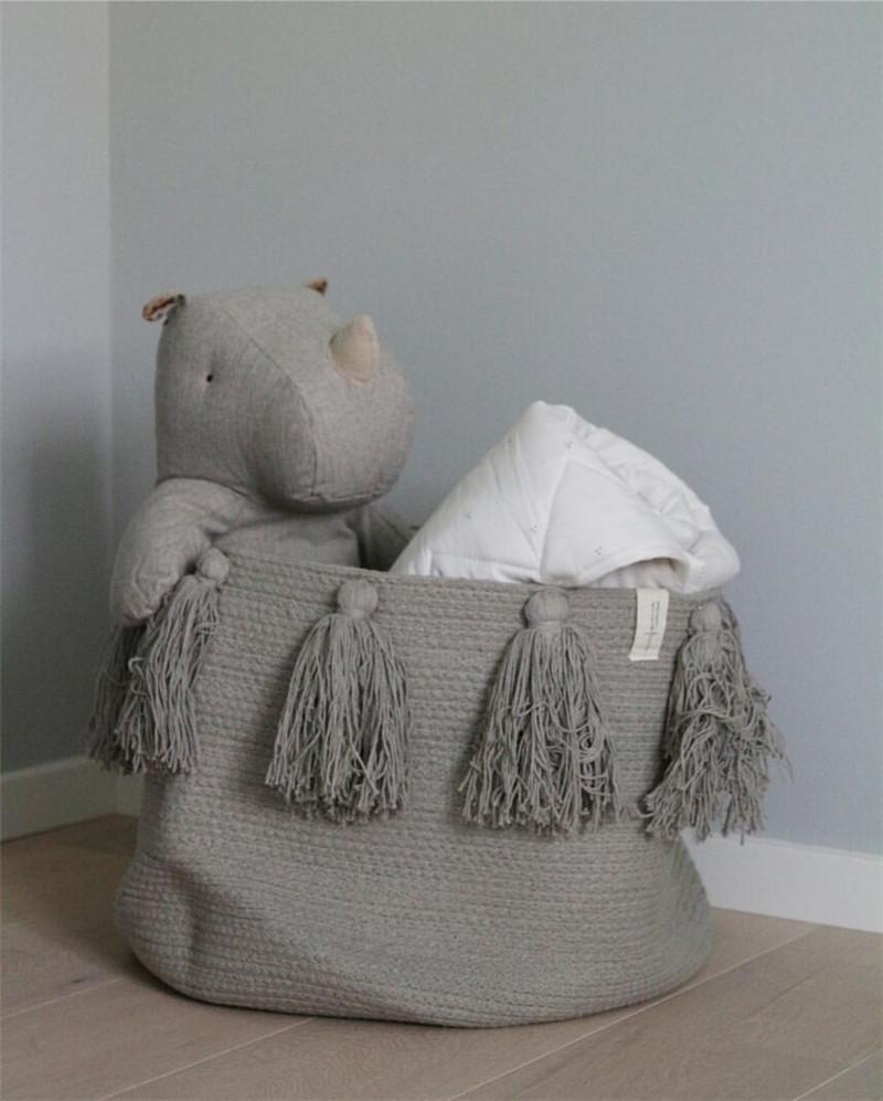 

Storage Boxes & Bins 45x30cm Knitted Tassels Basket Laundry Hamper Toy Cosmetics Holder Underwear Organizer, White