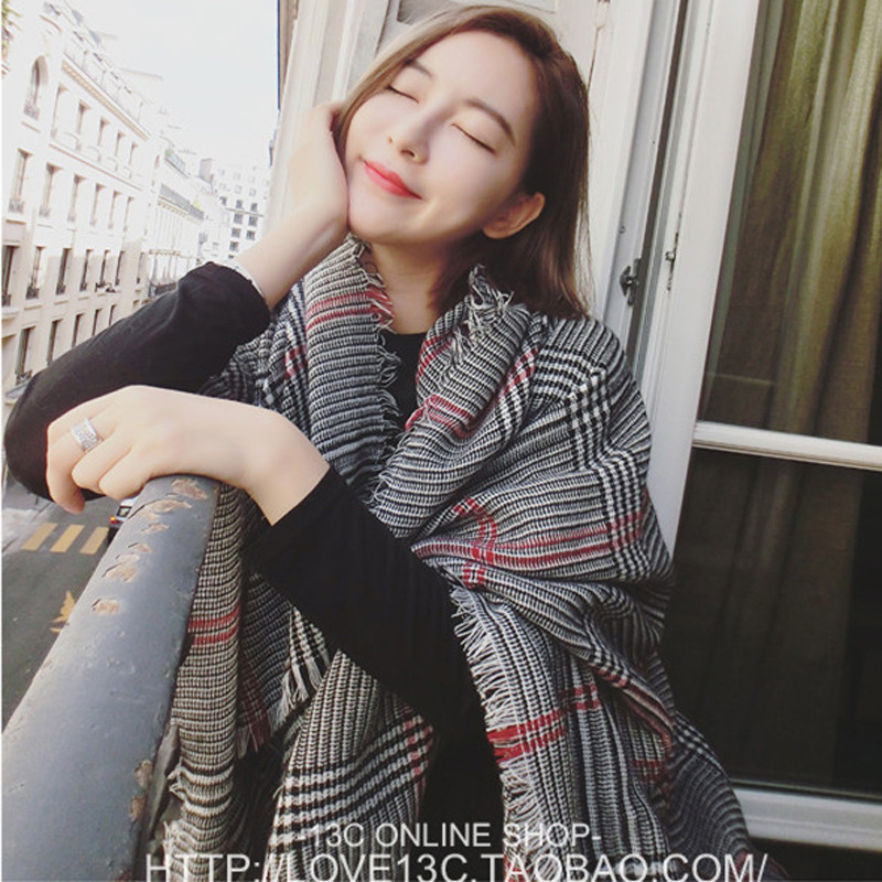 

Autumn and Winter New Houndstooth Design Artificial Cashmere Scarf Lengthen Thicken Talma Dual-Use Female Fashion Korean Style