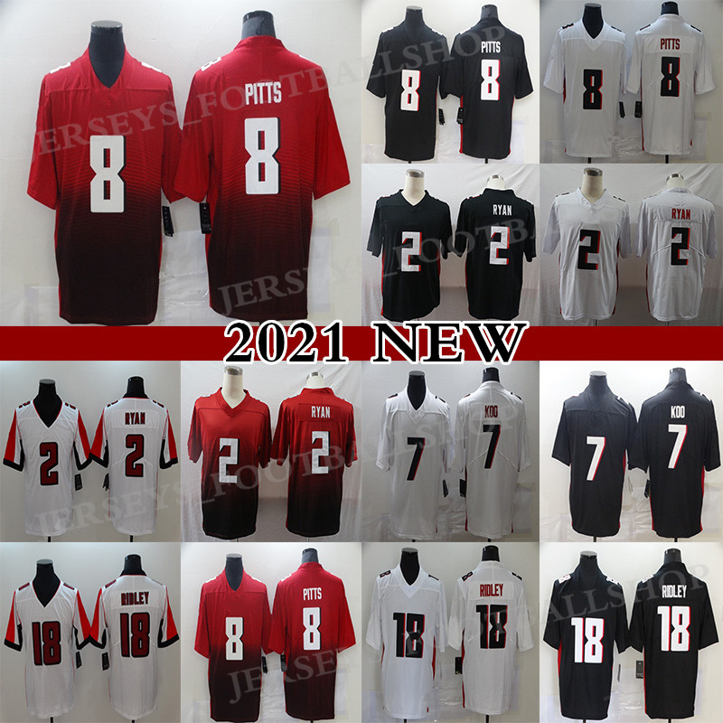 

8 Kyle Pitts 2 Matt Ryan Football Jersey Calvin Ridley AtlantaFalconsYounghoe Koo Men's Stitched jerseys, Black