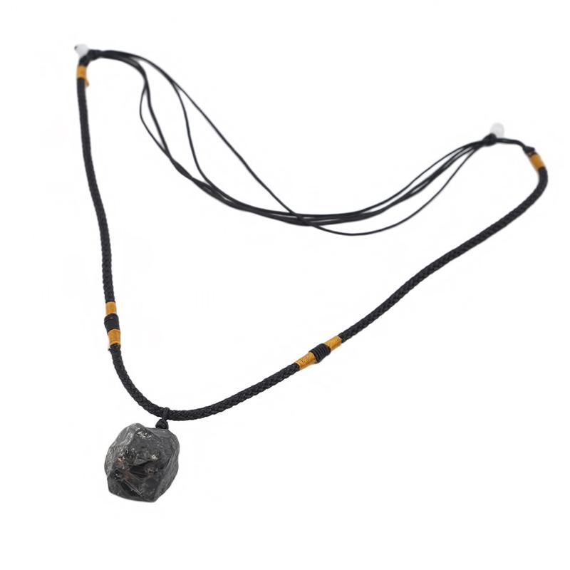 

Pendant Necklaces Retro Adjustable Black Natural Tourmaline Pendants Necklace Unique Irregular Charm Ladies Jewelry Gift, Silver
