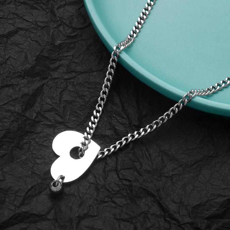 

Chains Cold Wind Hollow Hip-hop Love Sweater Chain Children's Simple Stainless Steel Necklace Accessories, Silver