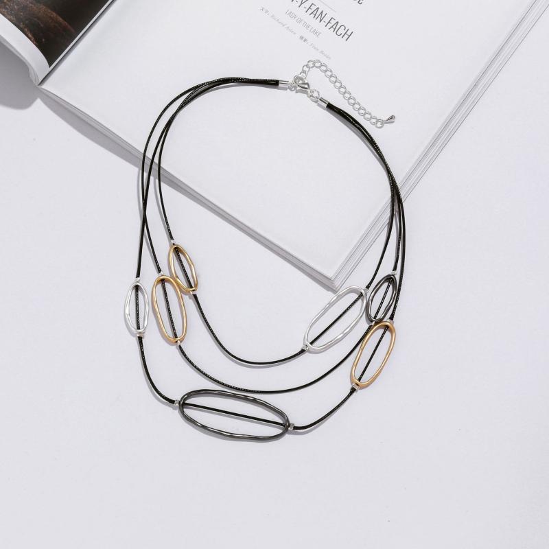 

Chains Vintage Punk Multi-layer Irregular Metal Oval Choker Necklace Pendants For Women Geometric Chain Jewlery