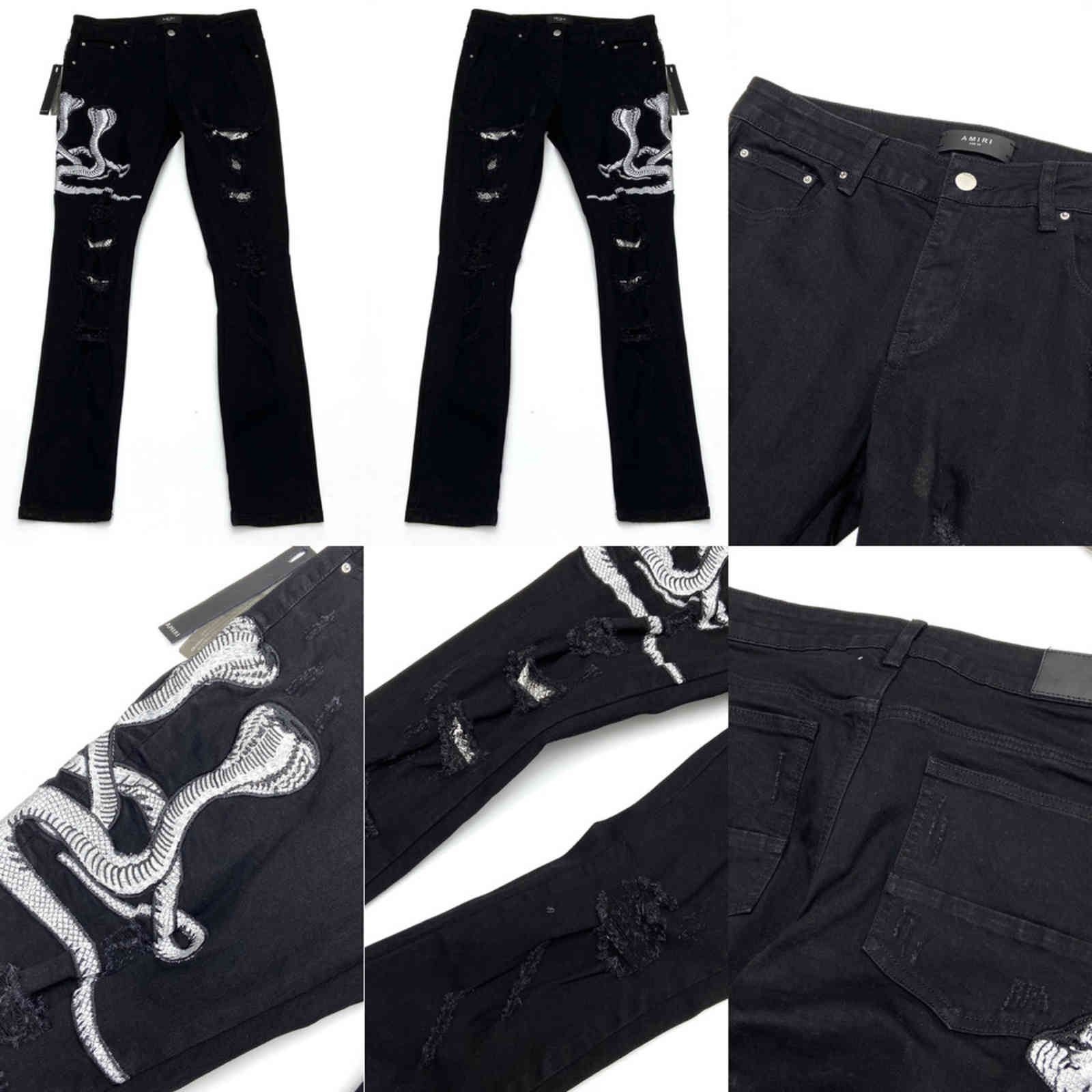 

Jeans Amiry New Mens Luxury Designer Denim 2021 classic black snake puzzle SLP slim cut small leg men's fashion, Blue