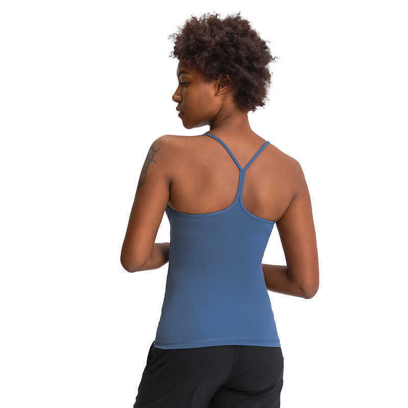 

Y-shaped Back Padded Yoga Tank Tops Gym Clothes Women Solic Color Vest Womens Underwears Sports Bra Elastic Exercise Long Suit, Xi blue