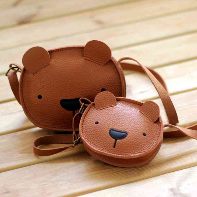 

Children's Leather Shoulder Bag cute fashion Mini Wallet Cartoon Bear zipper messenger children's leisure bag, Red