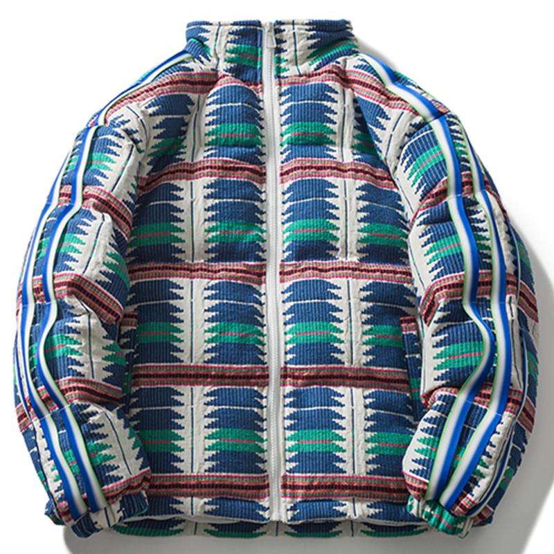 

Men' Jackets Thicken Parka Jacket Men Women Streetwear Harajuku Geometric Ribbon Padded Winter Coat Casual Outwear Tops, One