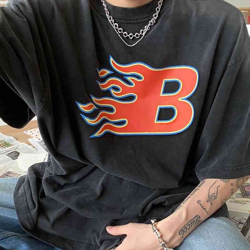 

balencaigas men t-shirts flame men' and women' lovers' oversized short sleeve T-shirt, Black