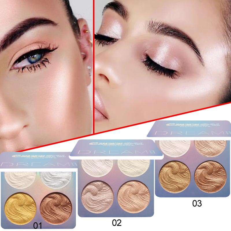 

CmaaDu Shimmer Highlighter 4 Color Iluminador Face Glow Contouring Powder Palette Strengthening Silhouette Brighten Easy to Wear Makeup Beauty Highlight, Mixed color