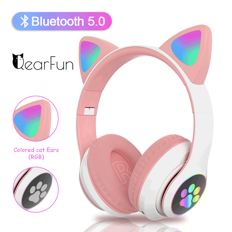 

Factory Outlet Flash Light Cute Cat Ears Bluetooth Wireless Headphones with Mic Can control LED Kid Girl Stereo Music Helmet Phone Headset Gift