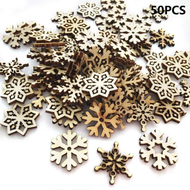 

Christmas Decorations 50PCS Wooden Snowflake Hanging For DIY Wood Crafts Xmas Ornaments Tree Decoracionnavidad