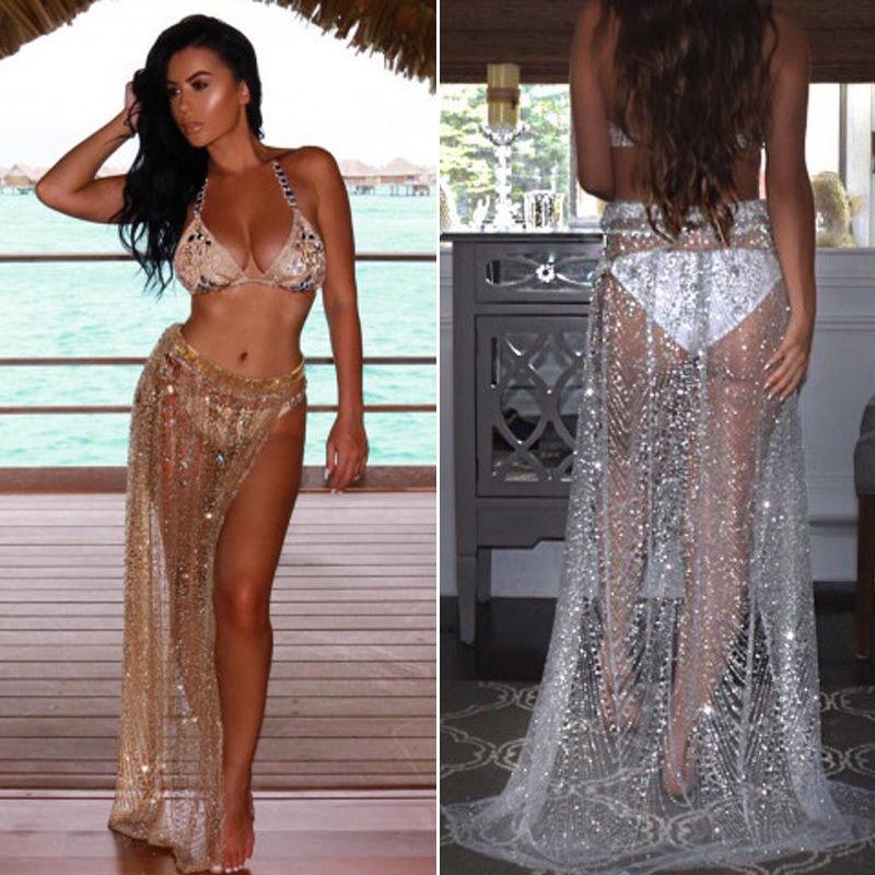 

Women's Bathing Suit Crochet Bikini Cover Up Swimwear Summer Casual Loose Beach Dress 2 Colors Sarongs