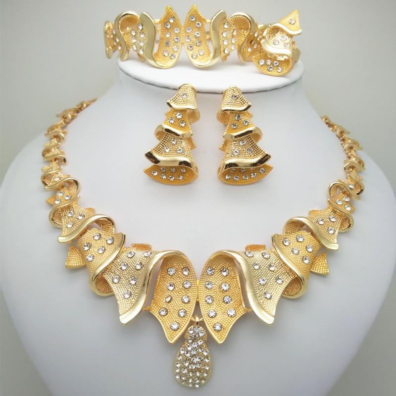 

Wedding Jewelry Sets High Quality Dubai Gold-color Bridal Gift Nigerian Woman African Beads Set For Women Engagement Par, Slivery;golden